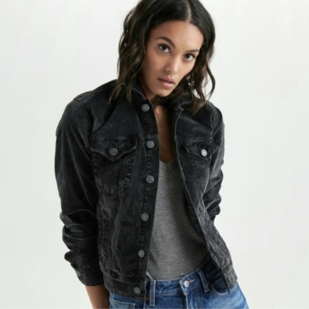 Lucky Brand Jeans The Tommy Trucker Charcoal Black Velvet Jacket - M - Picture 3 of 15